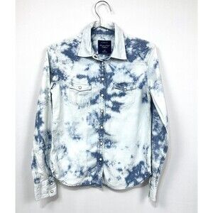 American Eagle Pearl Button Western Acid Wash Tie Dye Denim Women's Small